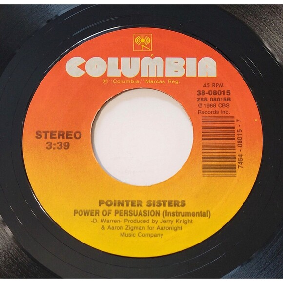 Pointer Sisters Power Of Persuasion 45 RPM Vinyl Columbia VG 1988 Soundtrack - Picture 4 of 4